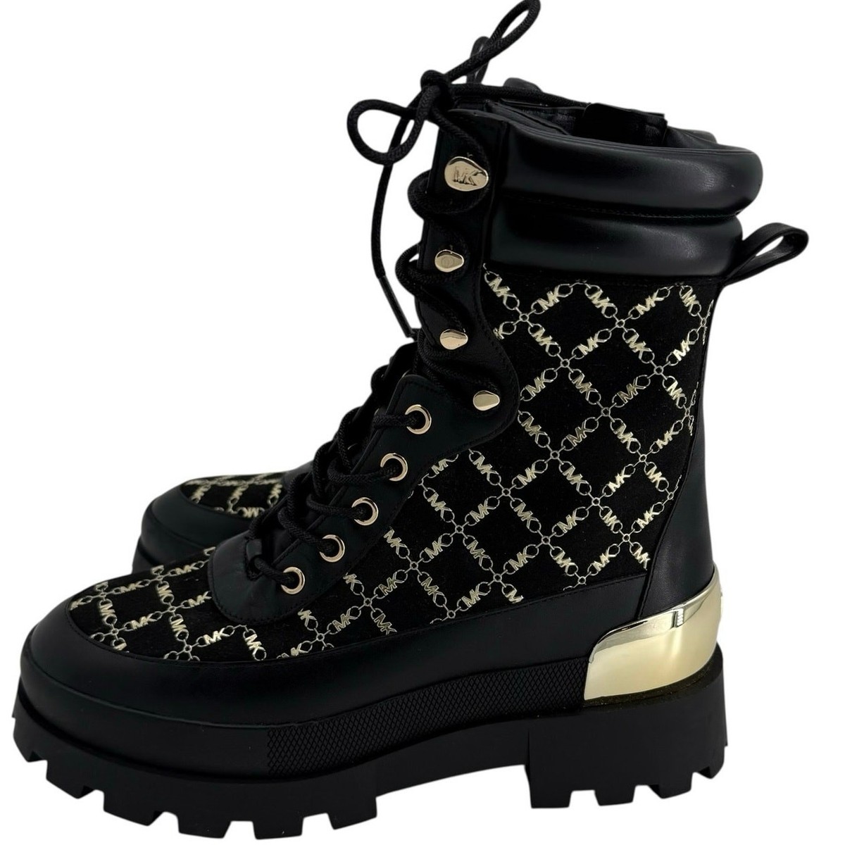 Michael Kors Black Lace-Up Ankle Combat Boots with Side Zip Michael Kors Black Combat Boots for Women for sale | eBay main image 2