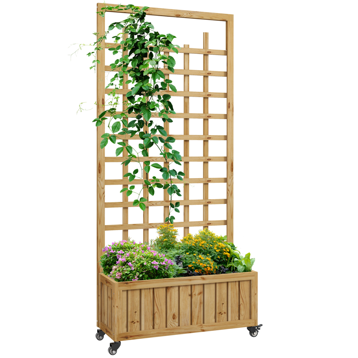 Outsunny Wooden Trellis Planter Raised Garden Bed with Wheels and Bed Liner - Image 2