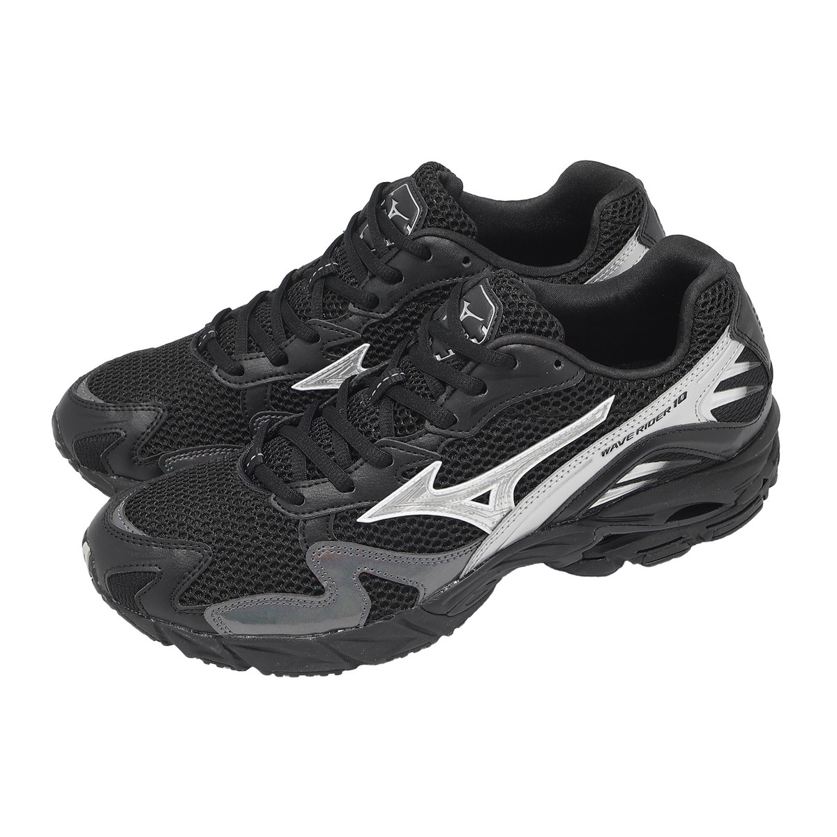 Mizuno Wave Rider 10 Black Silver Men Unisex Casual Shoes Sneakers