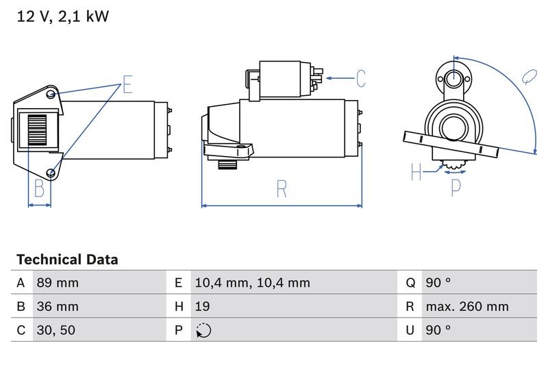 Démarreur électrique Bosch 0986021351 compatible avec Ford 1096338 et 1214371