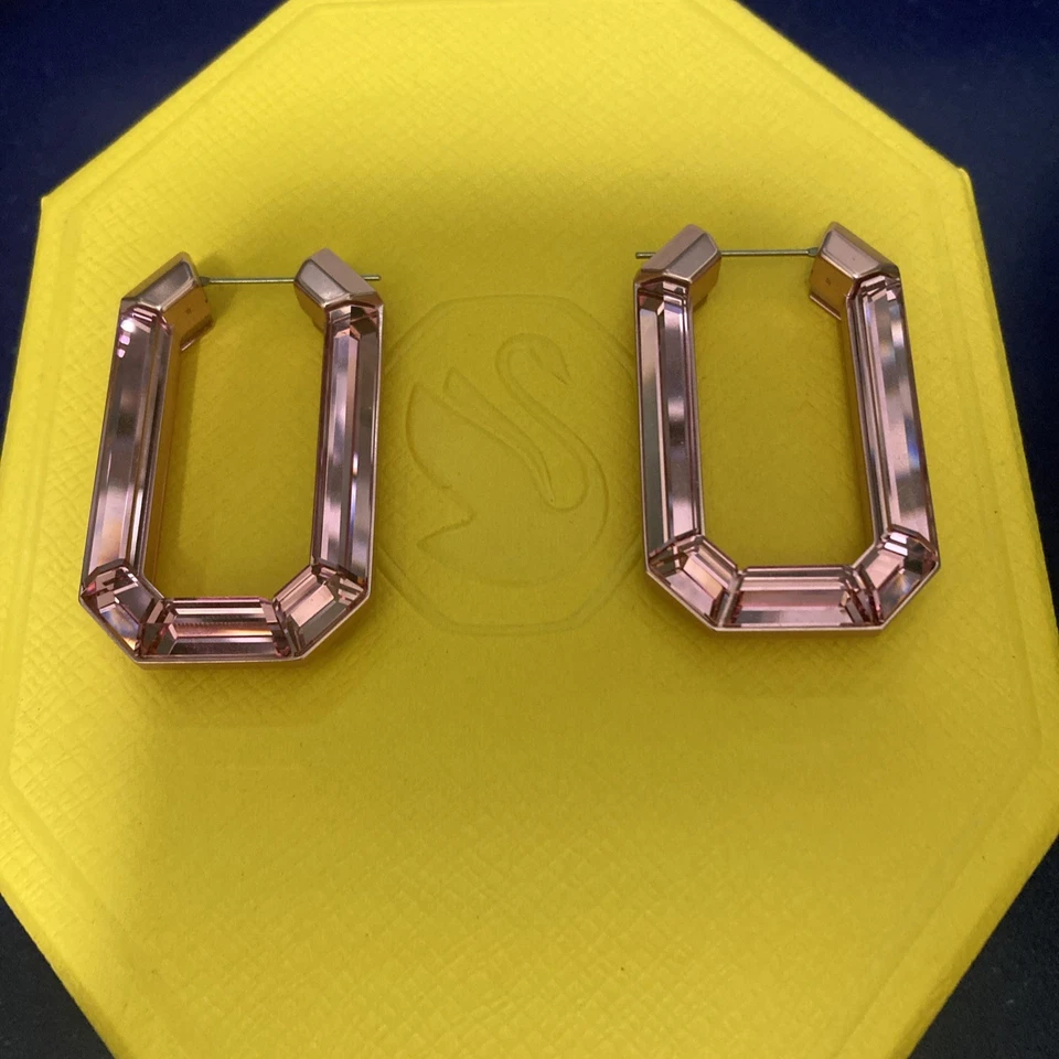 New Swarovski Crystal Lucent Large Octagon Hoop Earrings, Pink MSRP $350 - Image 2 of 3