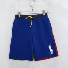 Polo Ralph Lauren Sweat Short Boys M 10-12 Blue Colorblock Big Pony Fleece