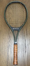 Wimbledon Tennis Racquet Black Green Trim Brown Leather Cowhide Grip