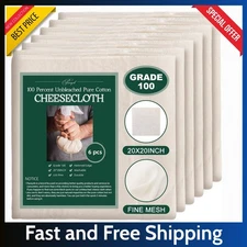 6 Pcs Cheese Cloth 20x20" – Grade 100 Unbleached Organic Muslin for Straining...
