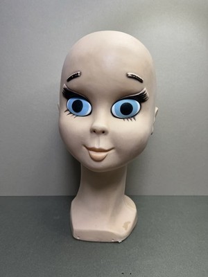 Vintage Kunststoff Zweig Stil Schaufensterpuppe Kopf, Perücke, Hut Display, große blaue Augen