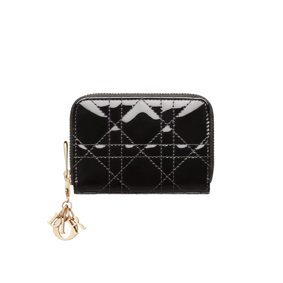 Dior Small Lady Voyageur Patent Cannage Calfskin Black Coin Purse