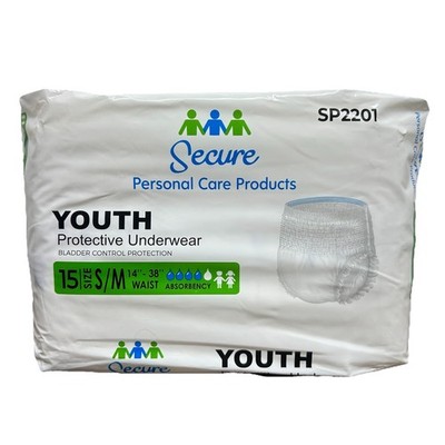 Secure Youth Protective Underwear S/M 14-38 Waist High Absorbency Disposable