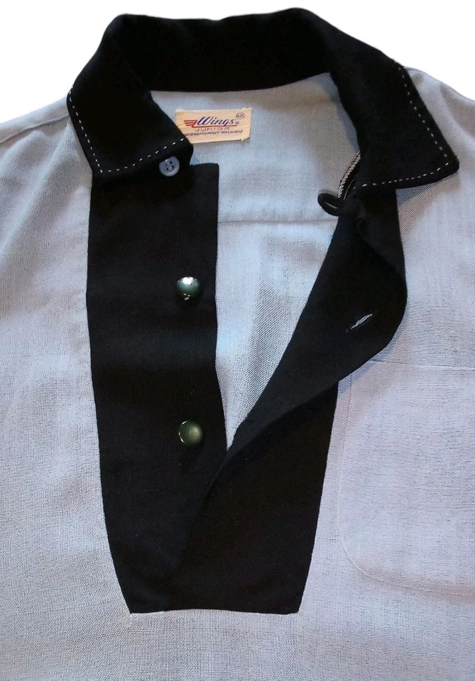 VTG 50s Wings Jr 2 Tone BOYS PULLOVER STYLE Loop Button SHIRT Military Patches - Image 3 of 4