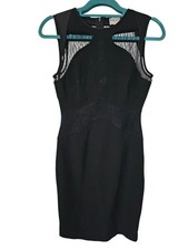 Reiss Black Sleeveless Lace Sheath Dress, Lace Panelling, Size 8, Pre-owned 