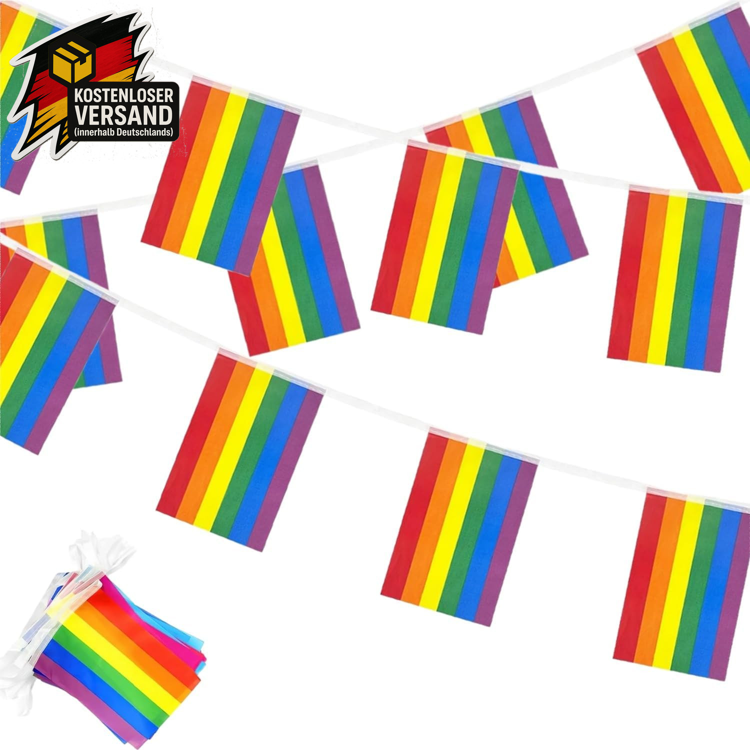 Regenbogen Flaggen Banner für Garten Outdoor wetterfest 10 m Dekoration Pride Pa