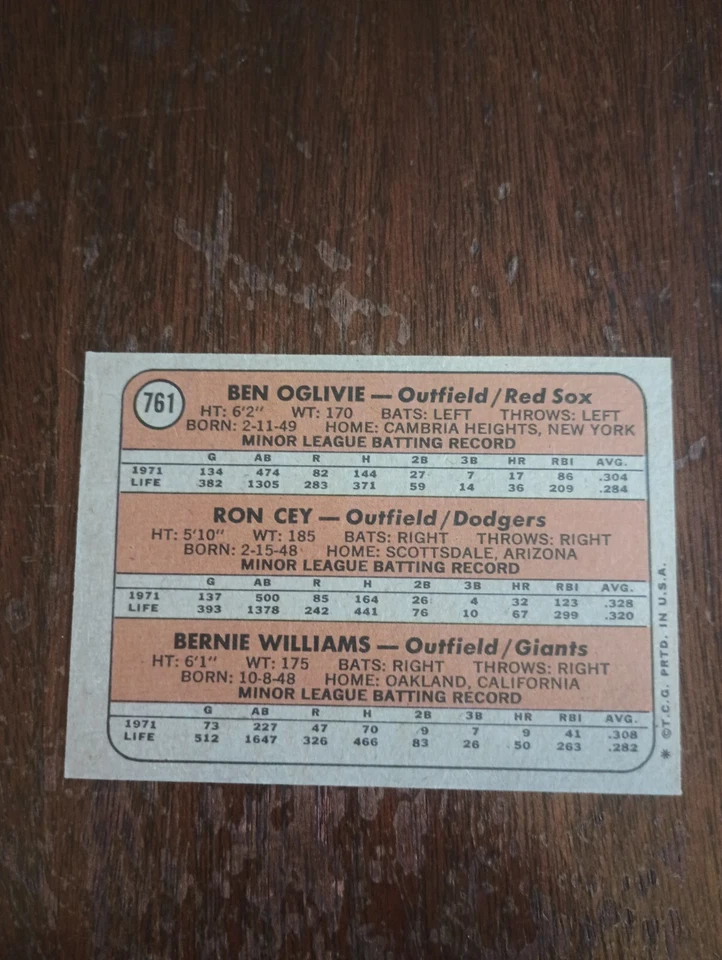 1972 Topps #761 RC Stars (Oglivie/Cey) (NRMT+) Low Pop Foto 2 de 2