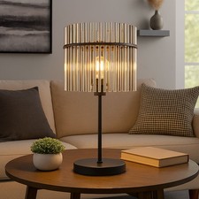 Beistellleuchte Tischlampe Nachttischlampe LED schwarz rauch Glasstäbe Metall