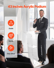 Podium Stand, 43-Inch Acrylic Lectern, Lecture and Concert