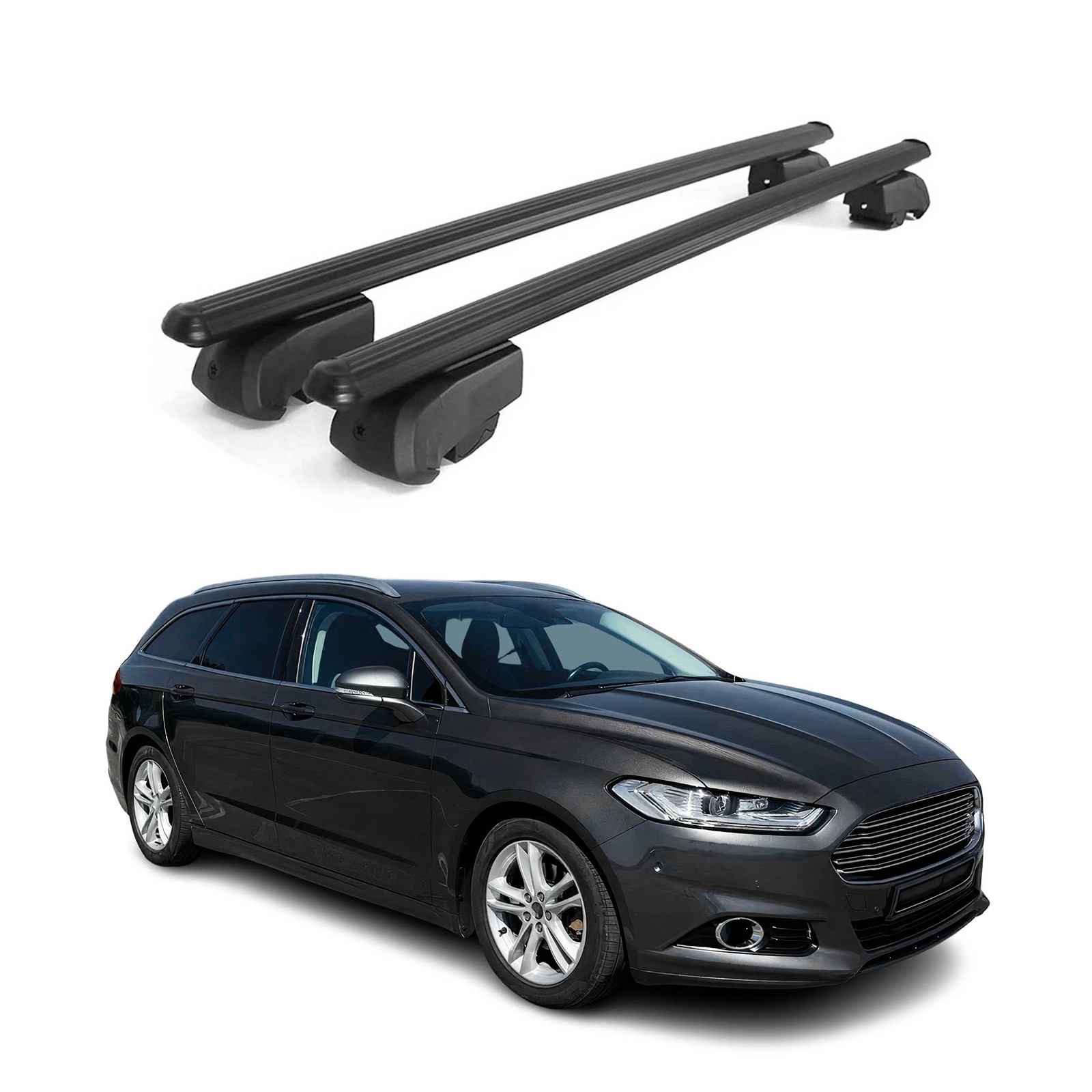 Barres de toit alu noir profilées pour Ford Mondeo mk5 Wagon, finition premium