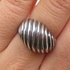 925 Sterling Silver Vintage Modernist Ribbed Dome Oxidized Ring Size 6.75