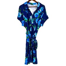 Isaac Mizrahi plus size blue floral short sleeve dress waist tie size 3X petite
