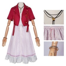 FF Aerith Gainsborough Cosplay Halloween Dress Red Coat Outfits Carnival Suits