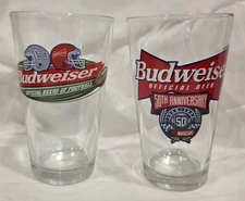 Budweiser Bud Light Football glass AND Budweiser 50th Anniversary NASCAR glass