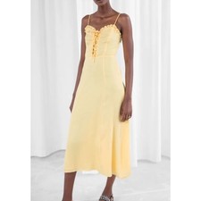 & OTHER STORIES Ruffled Lace Up Midi Sundress Yellow Sz 4