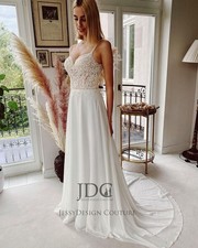 Sexy Chiffon Lace Wedding Dress Wedding Dress Custom Made 32-60 Thin Straps