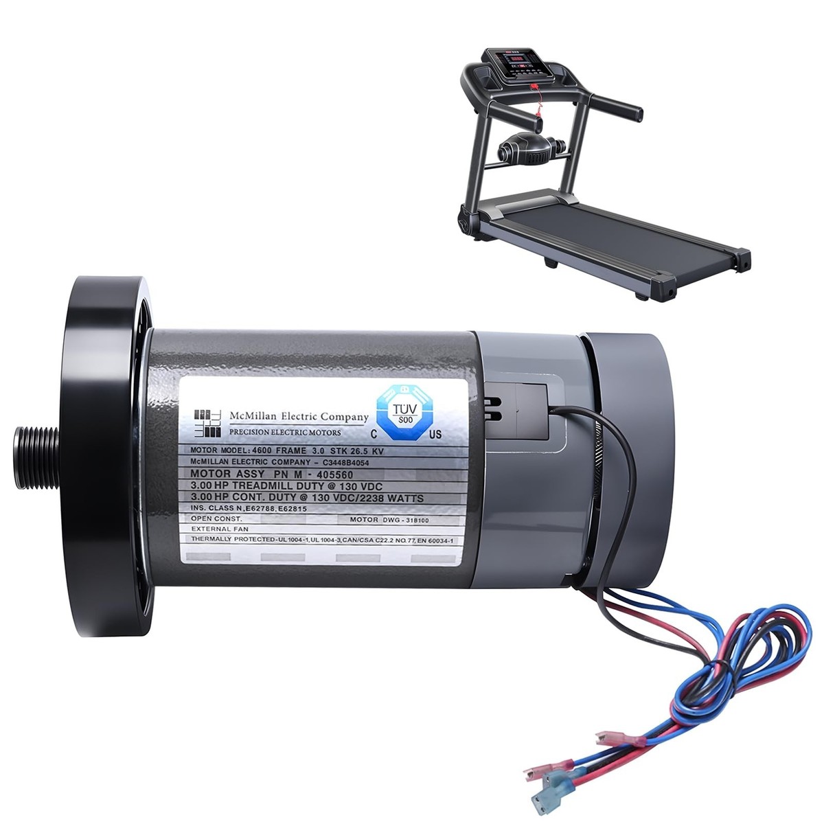 Treadmill Dc Drive Motor with Flywheel, 3.0 Hp 130 Vdc 2238 Watts