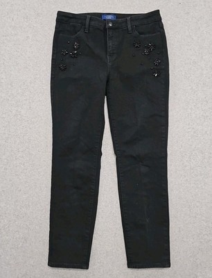 Talbots Flawless Jeans Slim Ankle Mid Rise Limited Ed Beaded Accents Black sz 10