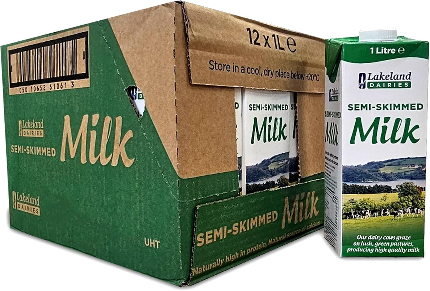 Lakeland Dairies Semi Skimmed UHT Long Life Milk 1L Pack of 12 Cartons