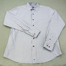 David Donahue Shirt Mens Large 16.5 Check Fusion Performance Dress Button Sleeve
