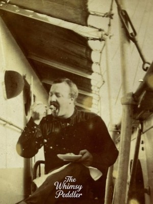 Vintage Man Eating on Ship Deck   Early 1900s Candid Life at Sea