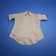 Vintage Luxurata Shirt Tall Blue Striped Made In USA Perma Prest Sz-15 1/2