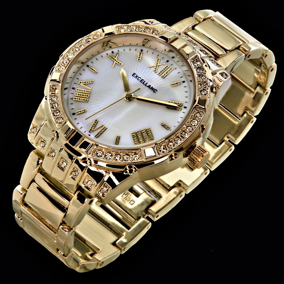 Excellanc Uhr Damen Armband Frauen Uhr Gold Farben Strass Perlmutt Design - Bild 4 von 4