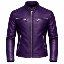 Mens Purple Leather Biker Jacket   Stylish Ca...
