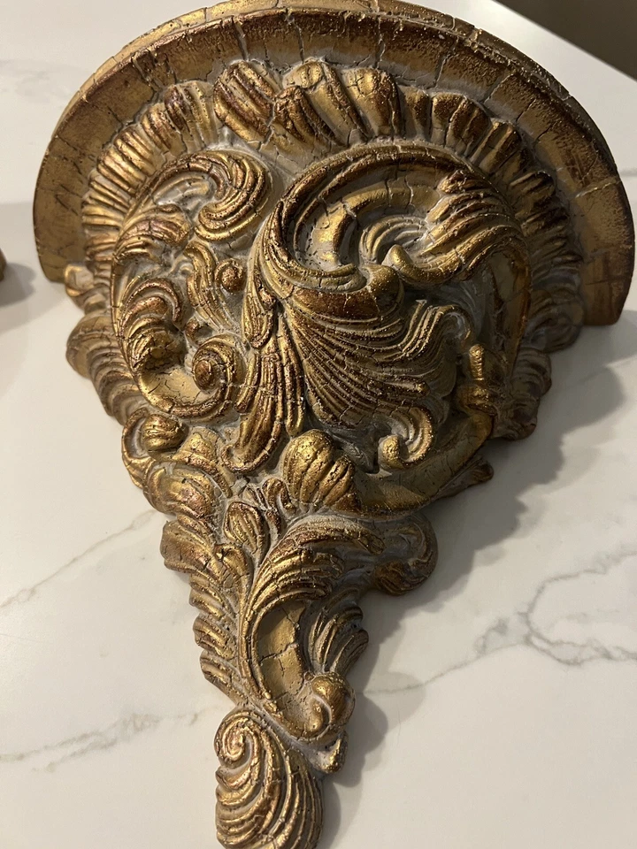 Juego de 2 soportes de pared de yeso dorado dorado vintage estante ménsula peso pesado Foto 3 de 4
