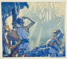 Angels Appearing Woodcut Art Print – Mabel Royds – 1915 – Biblical Masterpiece