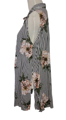 Sleeveless Floral & Stripe Button Down Blouse Collared Tunic XL By Live 4 Truth - Picture 2 of 12