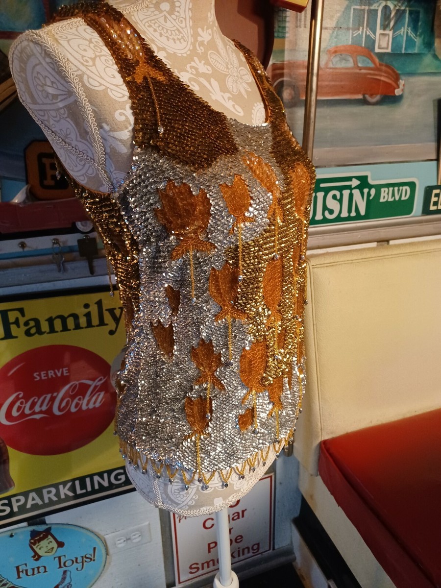 Beyond Vintage Beaded Sequin Top Tank formal shimmery dressy New Years Eve  Small