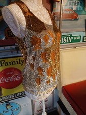 Beyond Vintage Beaded Sequin Top Tank formal shimmery dressy New Years Eve Small