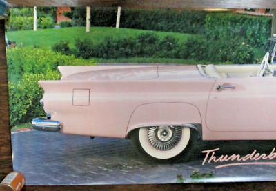 VINTAGE 1990'S PINK FORD THUNDERBIRD CONVERTIBLE POSTER 26X73.5