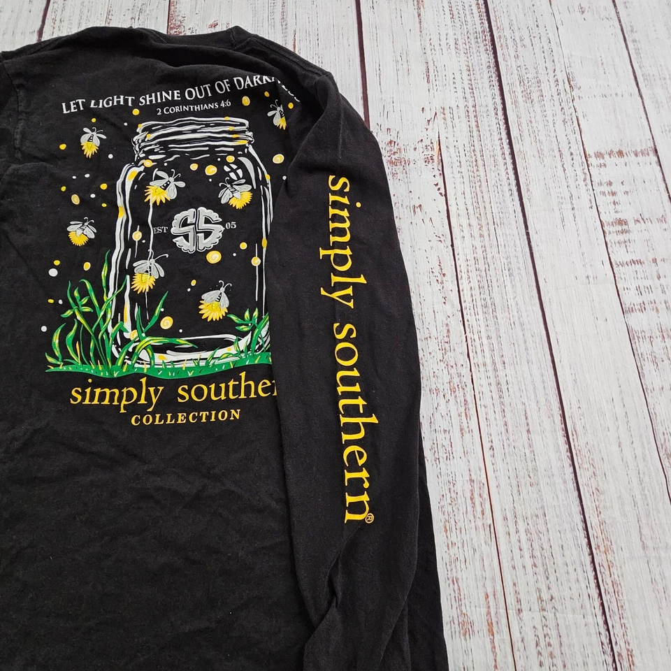 Camiseta Let Line Shine Out of Darkness Simply Southern Negra Manga Larga Para Hombre S Foto 3 de 4