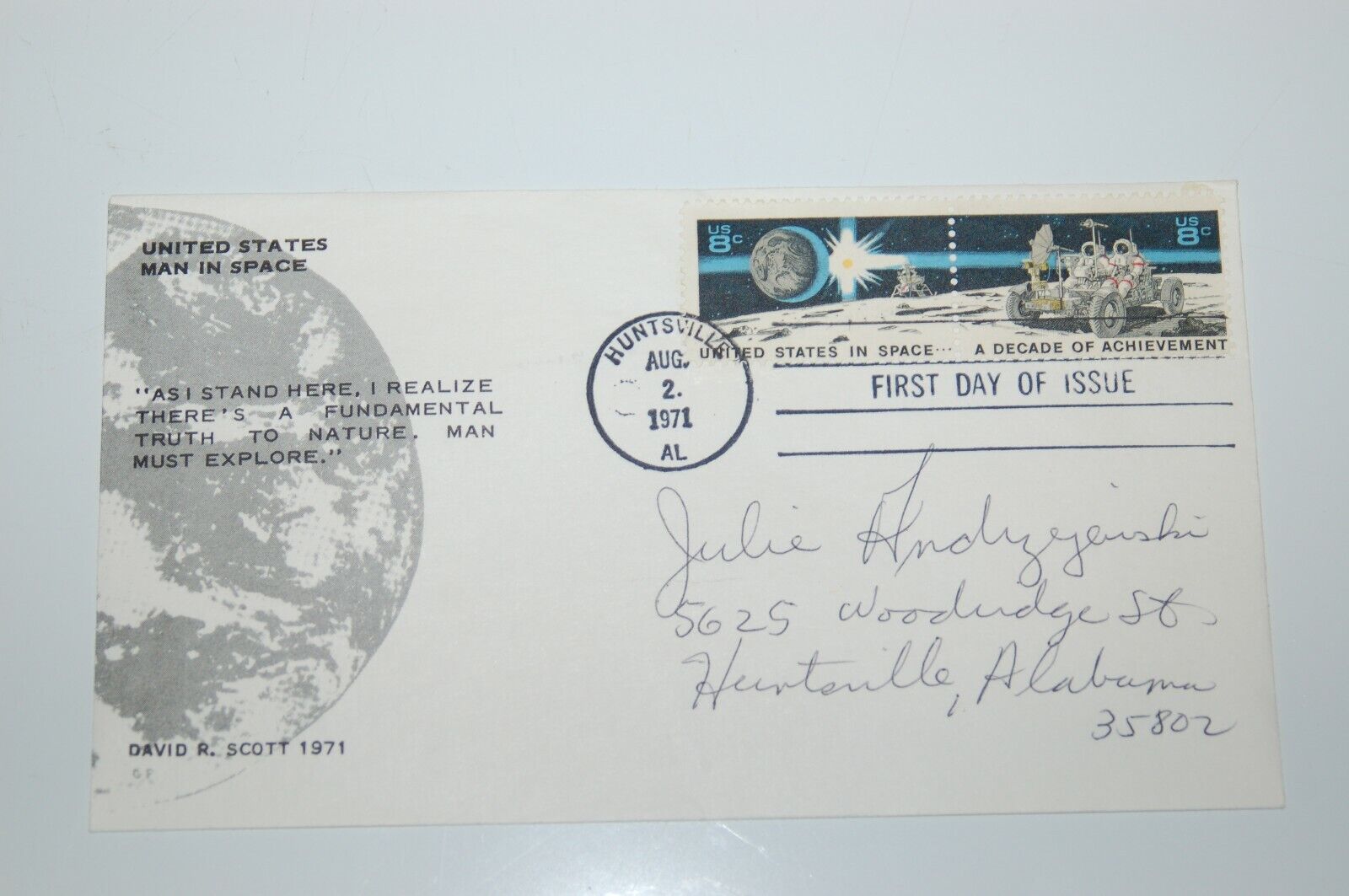 Vintage First Day of Issue August 2, 1971 $.08 cent Stamps w/ Cachet.  APOLLO 15