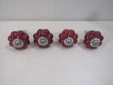 4 Maroon Porcelain Flower Shape Drawer Pulls