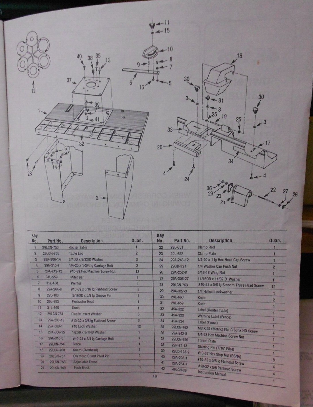 Owner's Manual SEARS Craftsman 171.254790 Industrial Router Table11/91