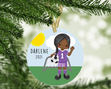 Girl Soccer Player Custom Personalized Christmas Ornament