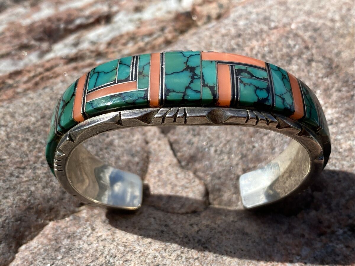 Extreme Detail Vintage Native American Navajo Ben Boyd Turquoise Sterling Silver Bracelet Extreme Detail Vintage Native American Navajo Ben Boyd Turquoise Sterling Silver Bracelet