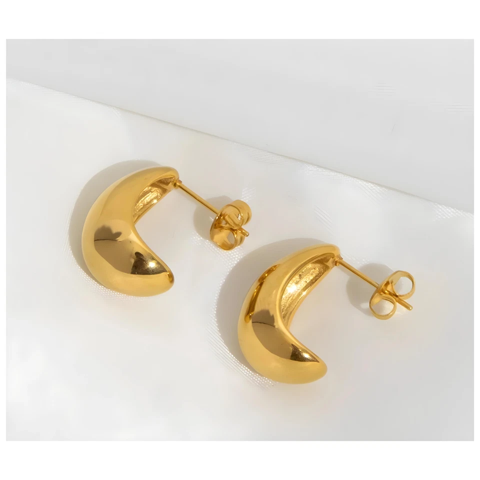 Pendientes de Lujo Oro 18K Aro Lágrima Audaz Tachuela, Minimalista Lindo y Moderno Foto 2 de 4