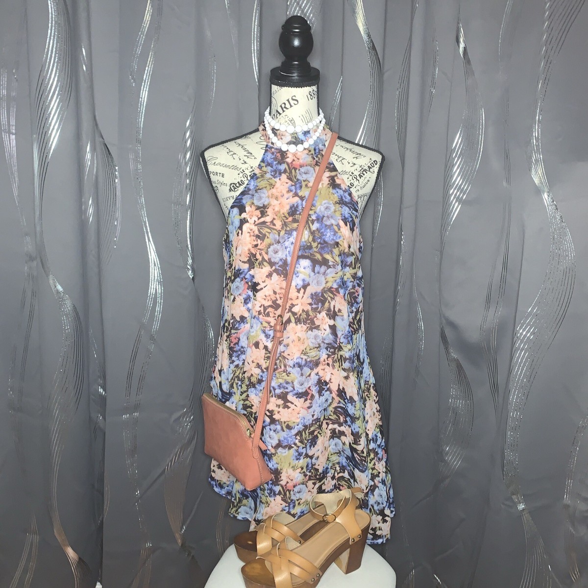 Fashion Union Dress Pink Floral Mock Neck Tank Top Short Length Size XS |  eBay