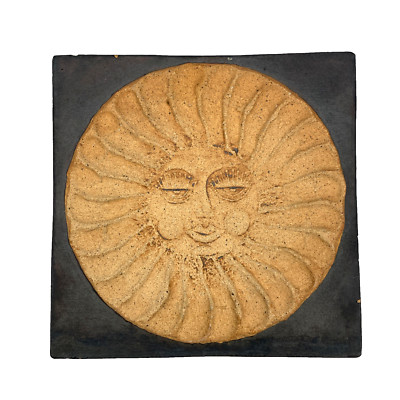 Mid Century John Wenzel Clayworks Studio Pottery Sun Face Wall Tile
