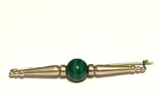 Vintage  925 Sterling Silver  Malachite Gemstone Bead  BROOCH BAR PIN