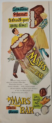 1954 Mars toasted almond candy bar with your spare dime vintage ad