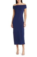REFORMATION Danube Navy Jamen One-Shoulder Asymmetric Bodycon Midi Dress S = 2/4